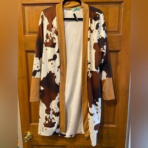 Cow Print Open Front Cardigan